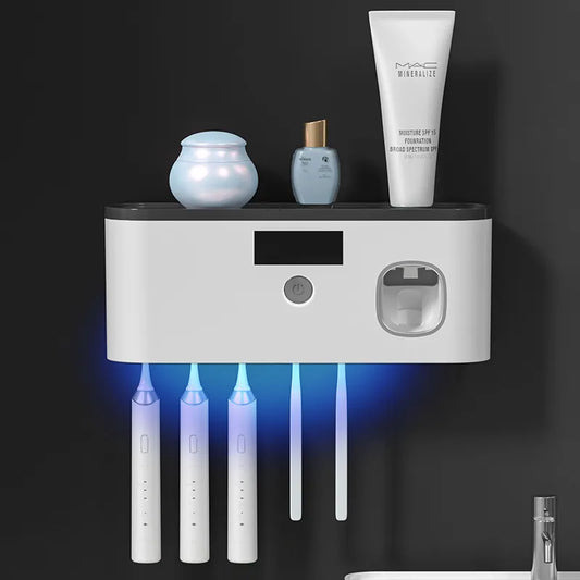 Electric Toothbrush UV Sterilization Drying Holder Wall Mounted Toothpaste Squeezer for Bathroom Organizer Accessories Set